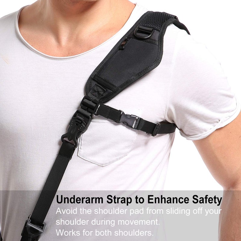 waka Camera Neck Strap with Quick Release  Safety Tether and Underarm Strap  Adjustable Camera Shoulder Sling Strap for Nikon Canon Sony Fuji DSLR Camera  Black - Image 5